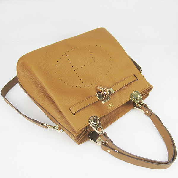 Replica Hermes New Arrival Double-duty leather handbag Light Coffee 60668